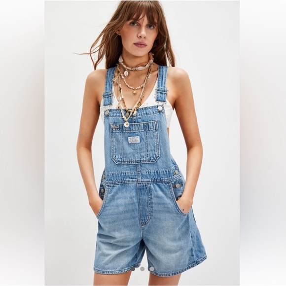 Levi's Utility Denim Shortalls Two Horse Brand Overalls Blue Size Small - Picture 1 of 11